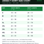 Unisex T-shirt size chart